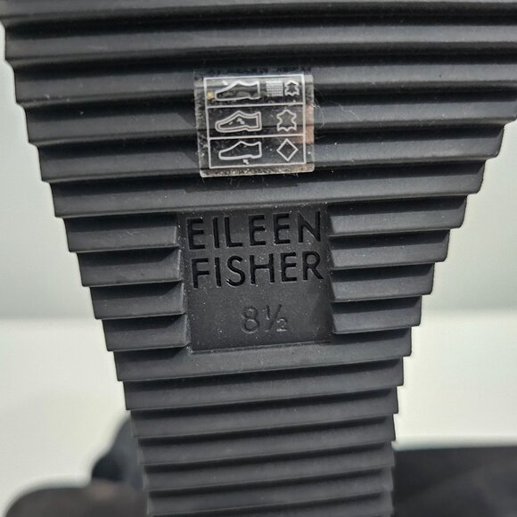 NEW Eileen Fisher Lio Wedge Womens 8.5 Black Leather Platform Sandal Chunky - Picture 13 of 14